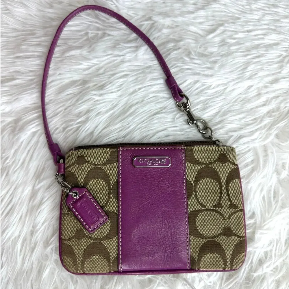 COACH y2k Purple Brown Signature Canvas Wristlet